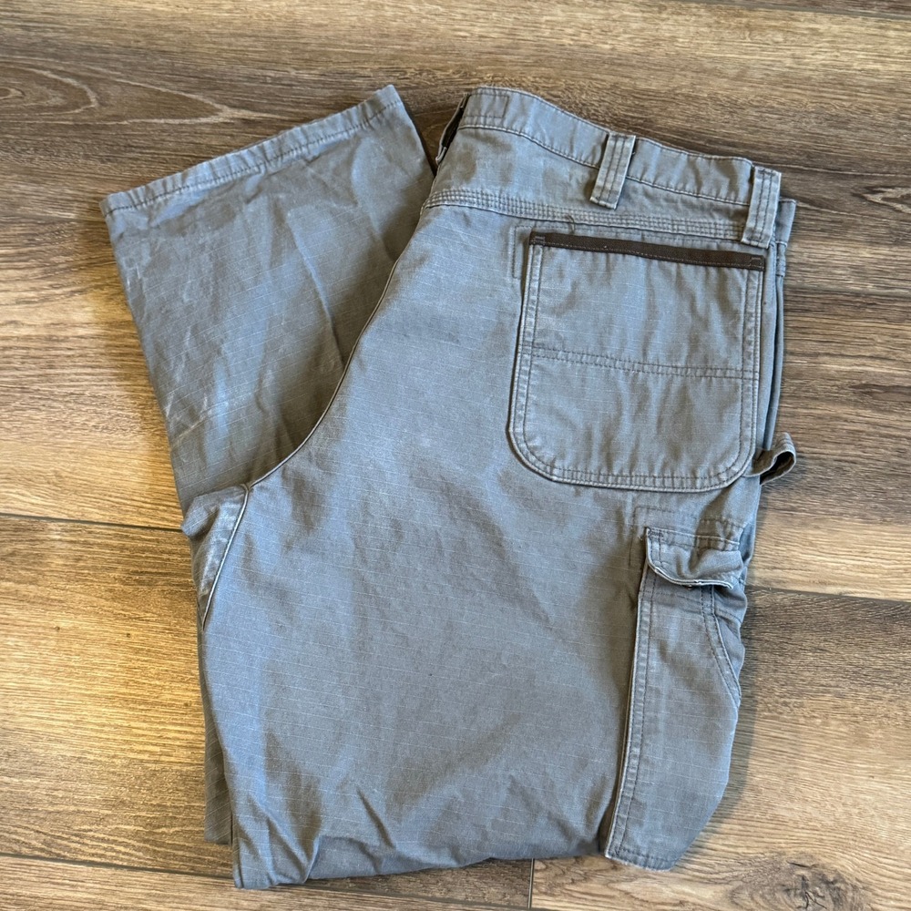 Wrangler Riggs Pants Mens 40x30 Gray Ripstop‎ Cargo Double Knee Workwear